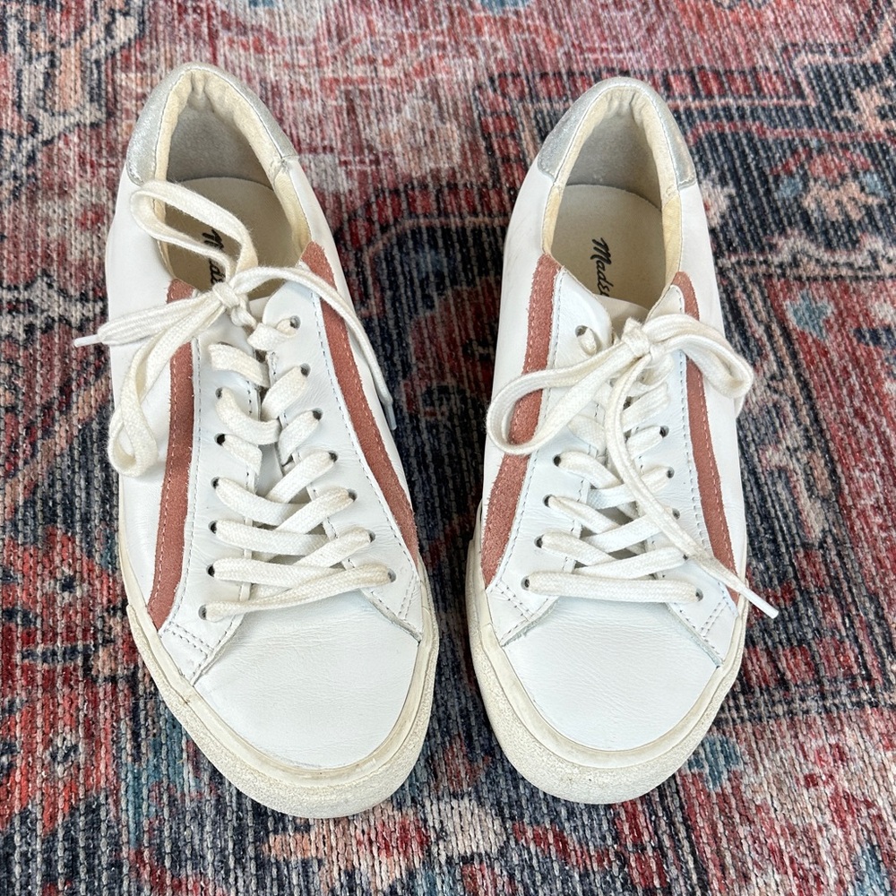 Madewell White and Pink Lace-Up Sneakers - Size 7